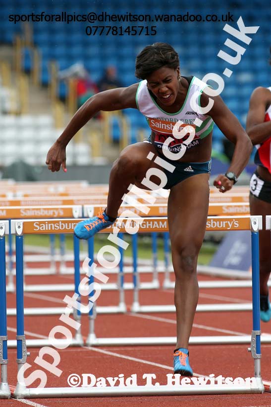 Tiffany Porter (Woodford Green) 100 metres hurdles, 2014 Sainsbury's British Championships. Photo: David T. Hewitson/Sports for All Pics